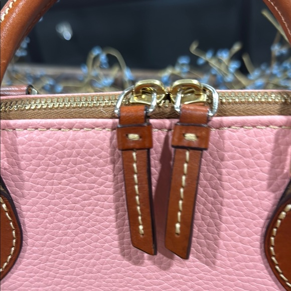 Dooney & Bourke Pink and Brown AWL Zip Zip Satchel with Gold Hardware - Picture 3 of 9